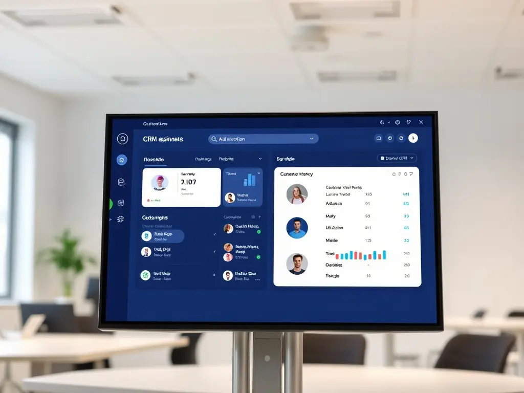 A clean, professional screenshot of the Mbh-app.one CRM dashboard, highlighting the contact management feature with well-organized customer data and interaction logs.